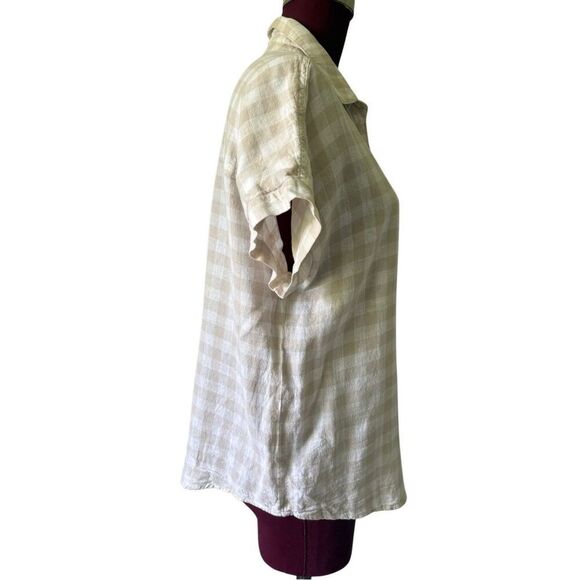 Marine Layer Linen Blend Button Front Short Sleeve Top size M Cream Collared - Picture 6 of 8